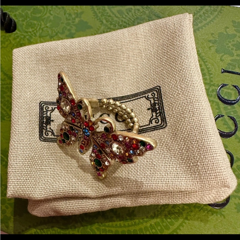 Gucci Marmont GG Elegant Butterfly  Multicolor Crystal Ring - Picture 3 of 5